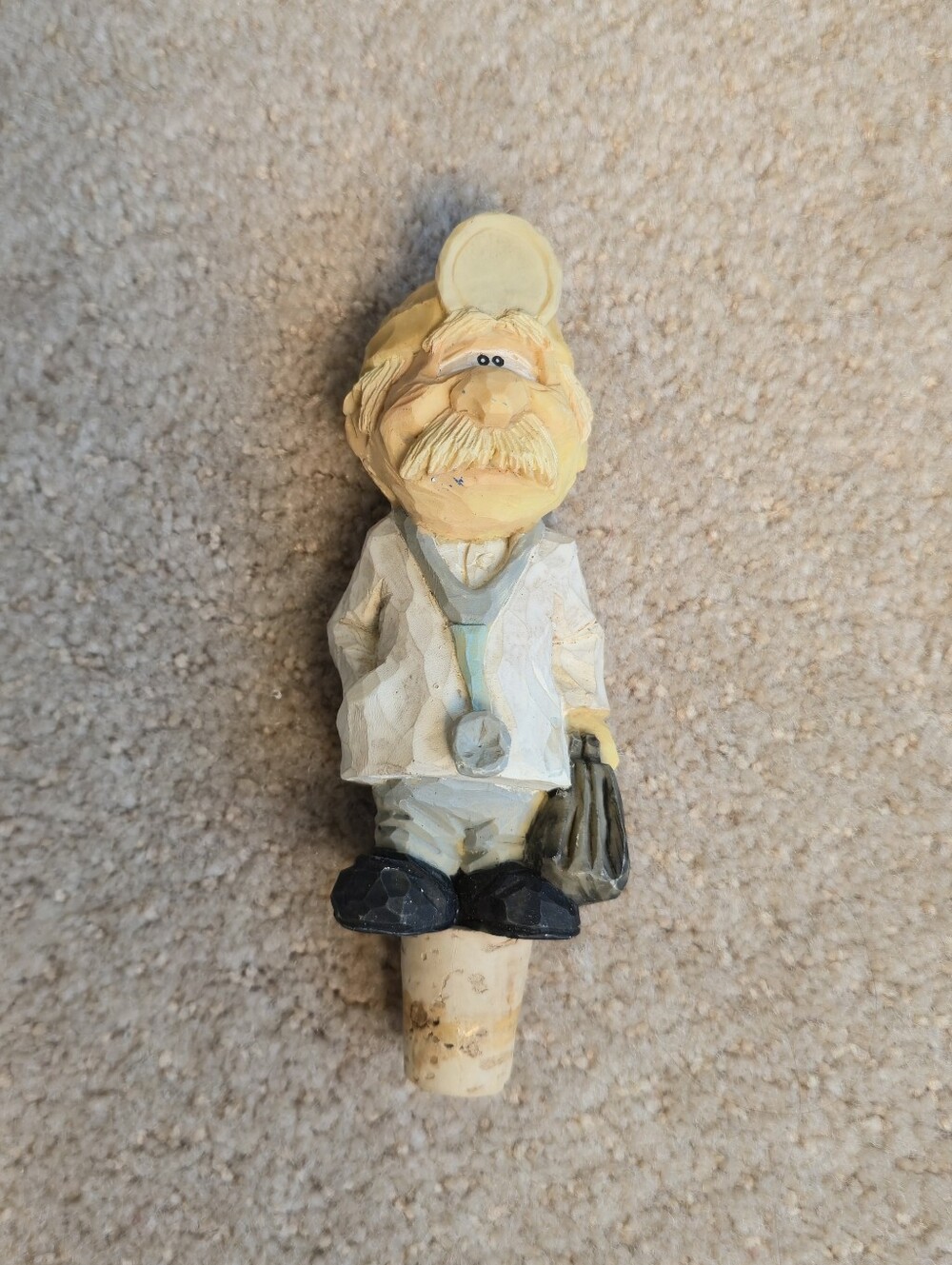Vintage "Spit 'n' Whittle" doctor bottle stopper hand-carved Chris Hammack